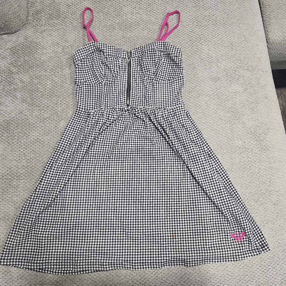 3/$15! Roxy Gingham Mini Dress with Hot Pink Straps, Zipper, XS